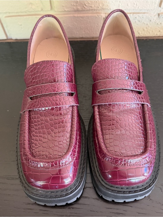Urban Outfitters Shoes - NEW Urban Outfitters UO Burgundy Croc embossed lug loafers Patent Platform Y2K